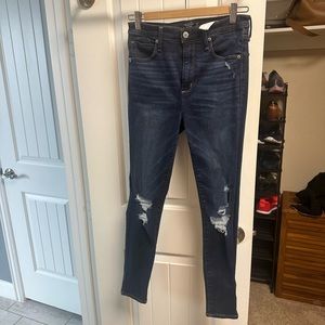 Abercrombie and Fitch dark wash distressed skinny high rise jeans